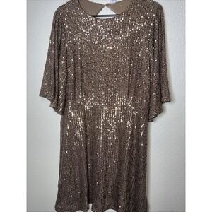 Old Navy- Mini Dress, Bronze, Sequin, Short Bell Sleeve, Cutout Back NWT Size XL